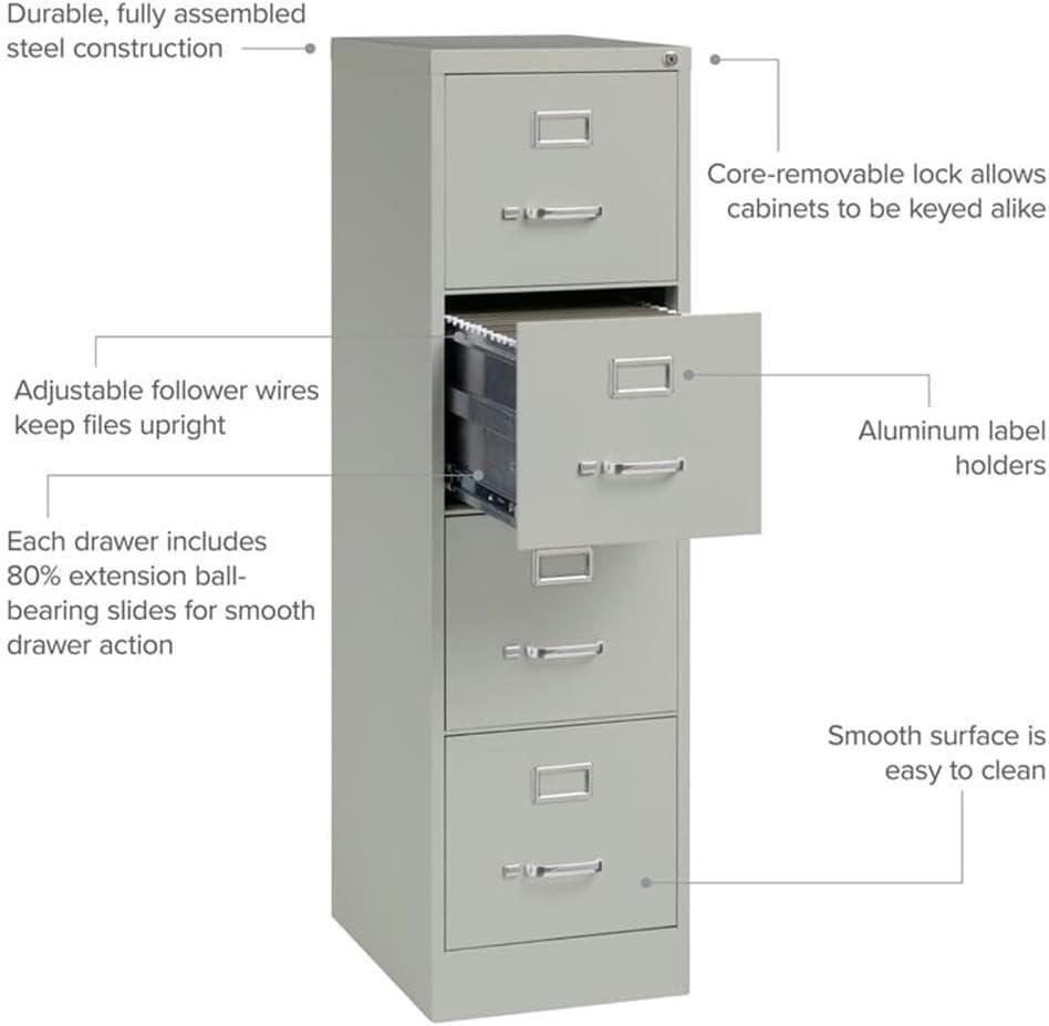 Pemberly Row 4 Drawers 52" Vertical Black Metal Filing Cabinet Lockable Pre-Assembled Stationary Letter Size for Home, Office
