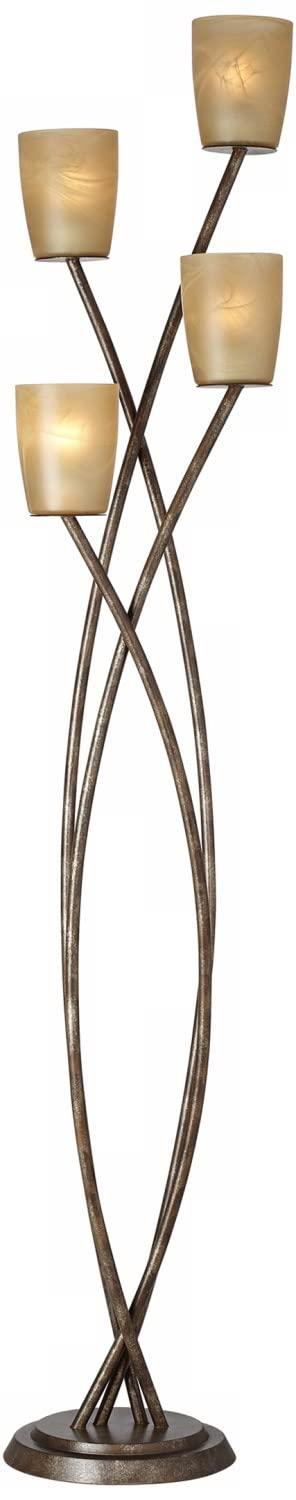 Kathy Ireland Metro Plaza Modern Glam 69" Tall Standing Floor Lamp Tree 4-Light Foot Switch Brown Metal Copper Bronze Finish Living Room Bedroom House