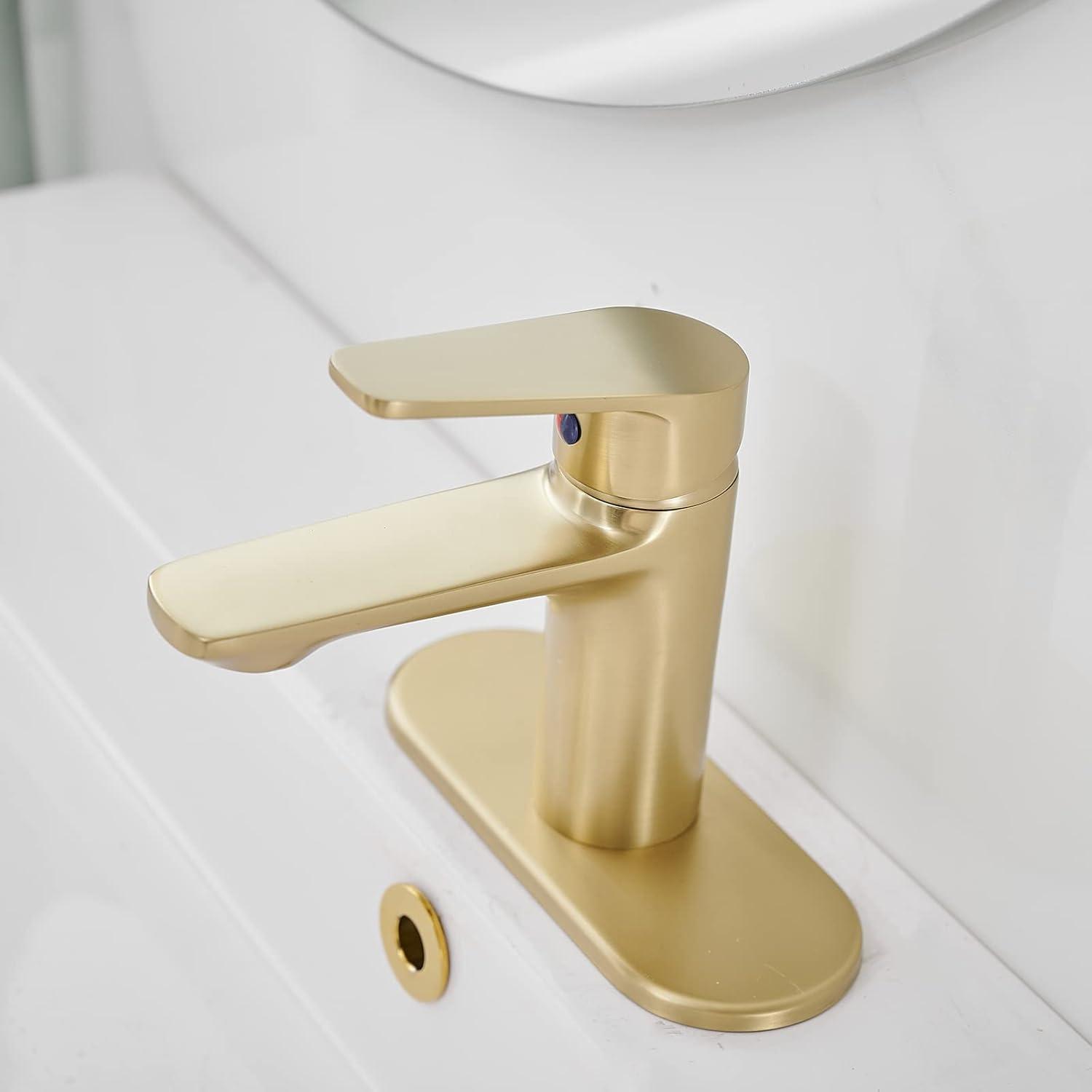 Brushed Gold Modern Brass Single Handle Bathroom Faucet