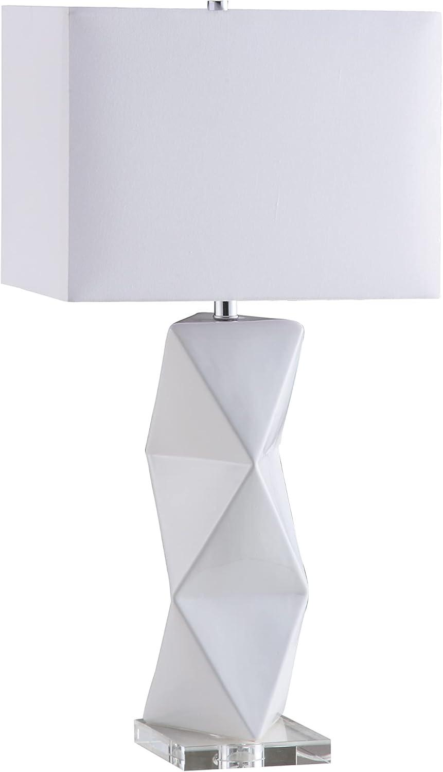 White Geometric Ceramic Base Table Lamp with Rectangular Shade