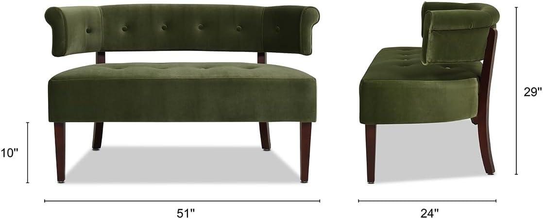 Jennifer Taylor Home Jared Roll Arm Tufted Bench Settee, Olive Green Velvet