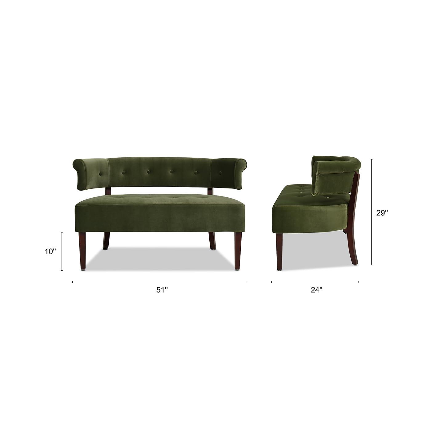 Jennifer Taylor Home Jared Roll Arm Tufted Bench Settee, Olive Green Velvet