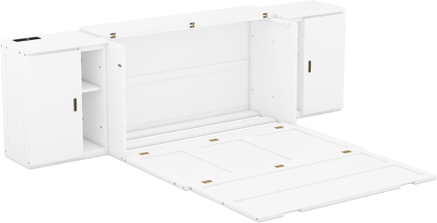 Queen Size Murphy Bed with Shelves, Cabinets and USB Ports, Space-Saving Wall Bed Frames