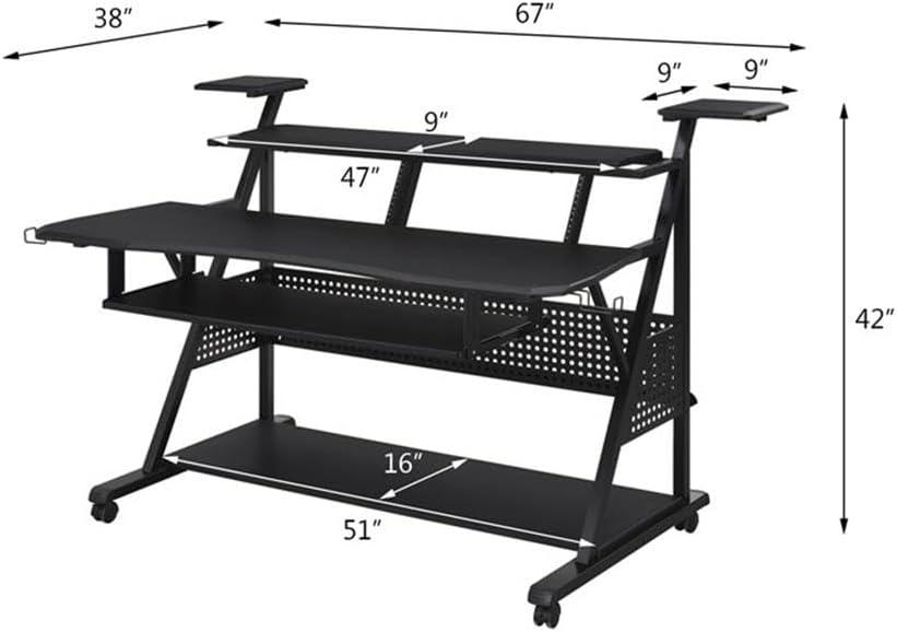 Acme Furniture 67" Willow Desks Black Finish: 42" High, Metal Frame, Wood Surface, Open Storage Shelf