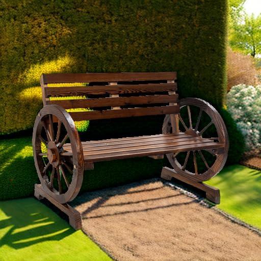 Best Choice Products 2-Person Wooden Wagon Wheel Bench for Patio, Garden, Outdoor Lounging w/ Rustic Design - Brown