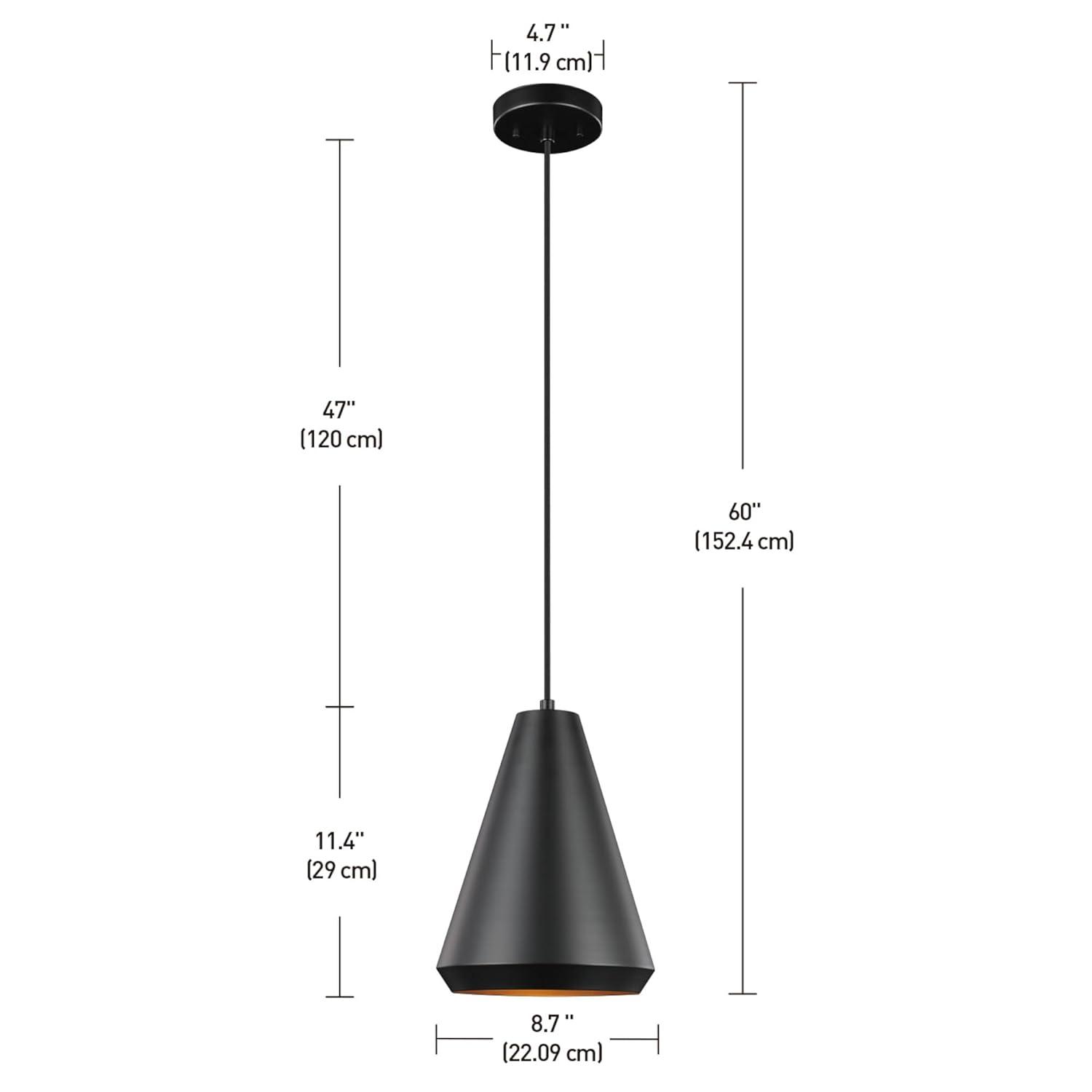 GLOBE Electric Harvey 1-Light Pendant Lighting, Matte Black, Black Fabric Cord, Bulb Not Included