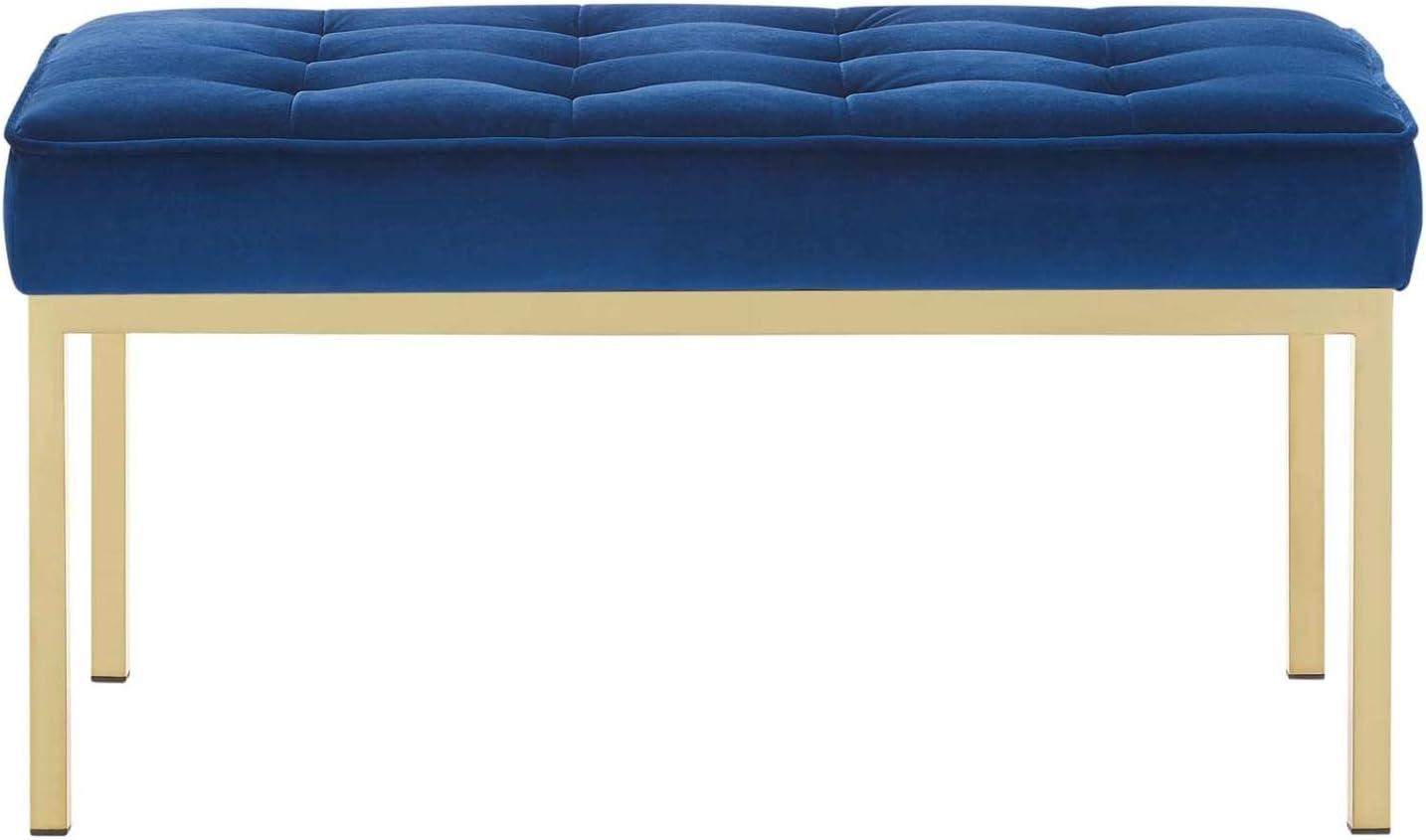 Modway Loft Stainless Steel Leg Medium Performance Velvet Bench in Gold/Navy