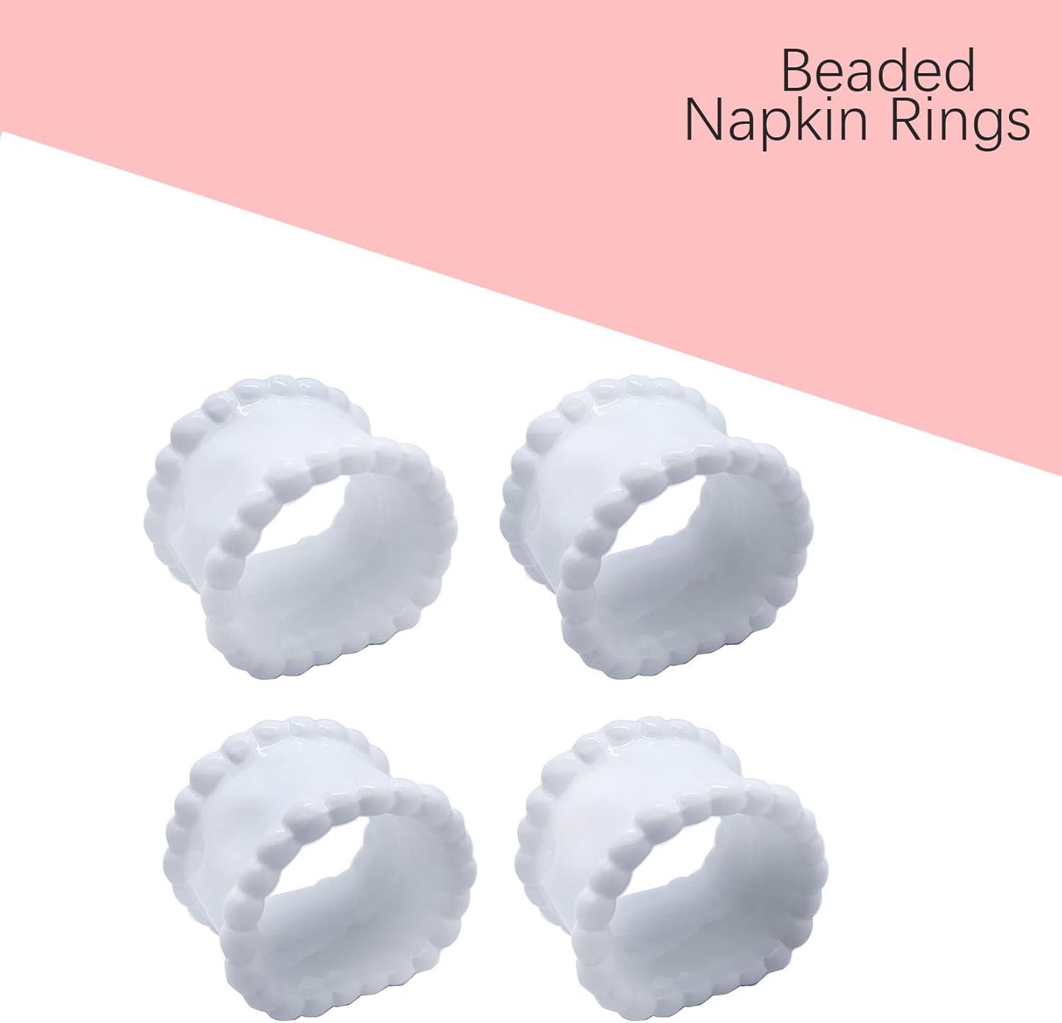 Porcelain Napkin Rings Beaded Napkin Rings, Pack 4 Bead Side Serviette Ring Buckles Round Delicate Solid Cloth Napkin Bands for Dinner Parties, Wedding, Thanksgiving, Christmas Holiday