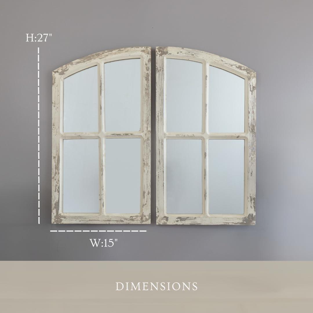 Jolene Arch Window Pane Mirrors Off-White 27" x 15" (Set of 2) by Aspire