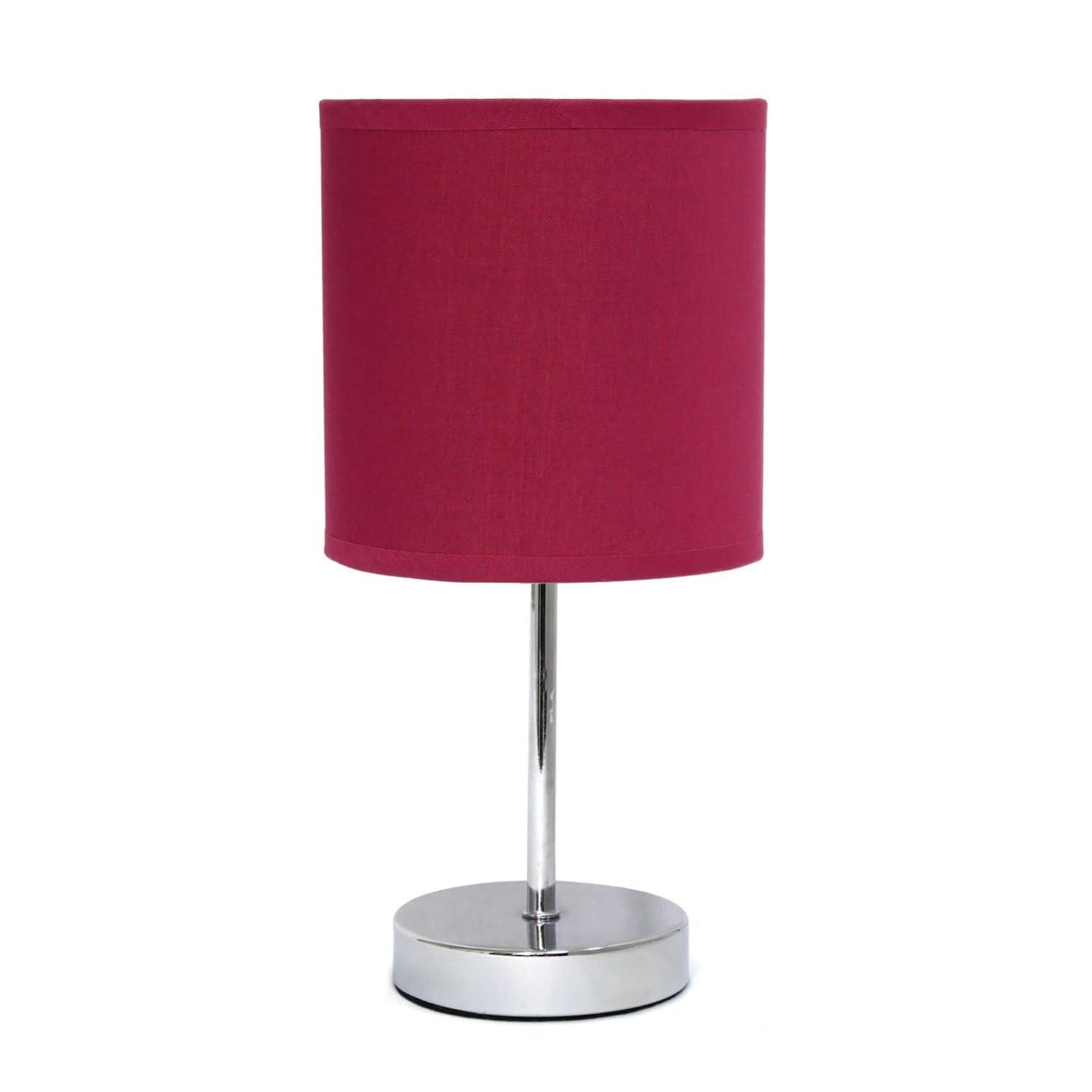 Simple Designs 11.81" Basic Chrome Mini Table Lamp with Fabric Shade, Wine Red