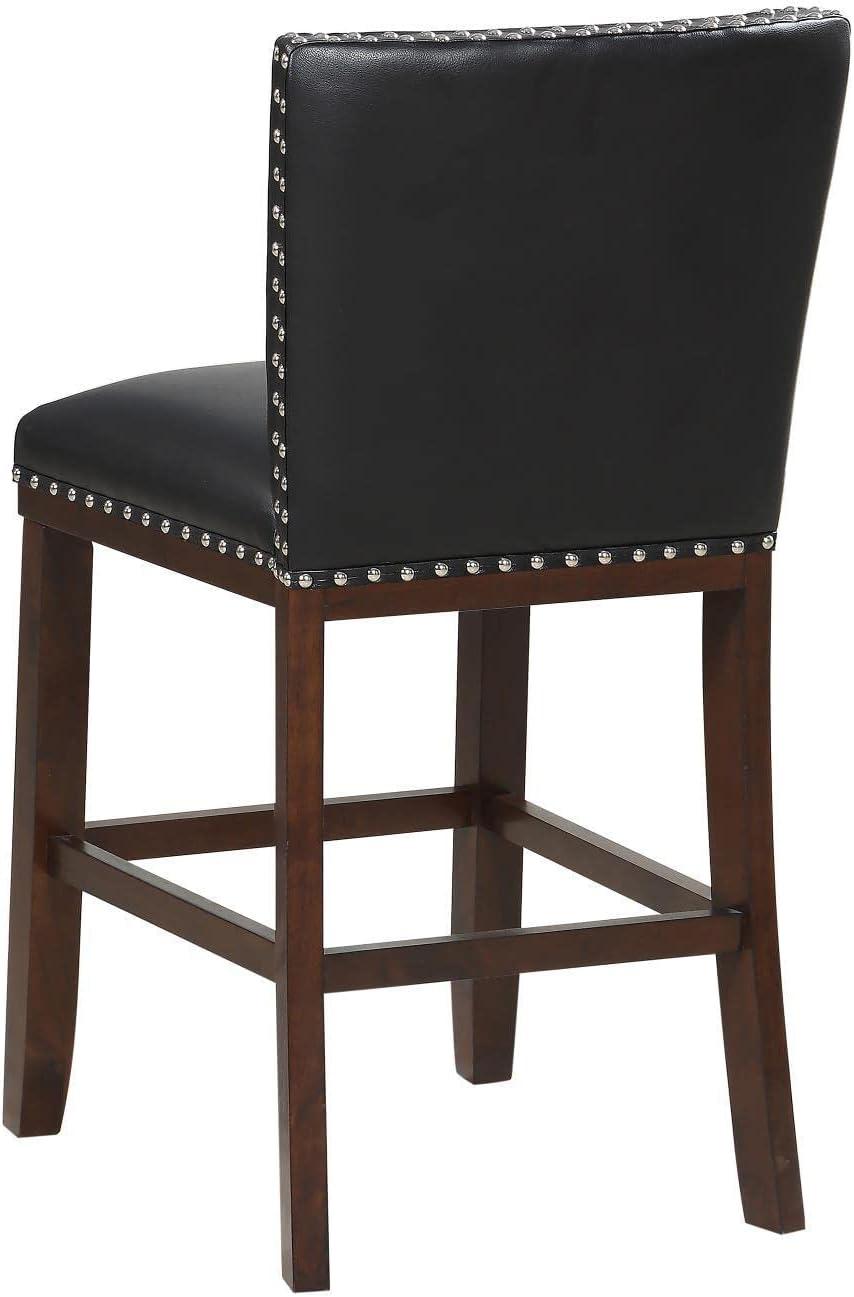 Tiffany Counter Chairs - Set of 2 - Black - Nailhead Trim Kitchen Island Stools - Wood Legs