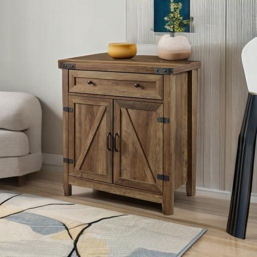 30" Farmhouse Barn Door Accent Cabinet in Rustic Oak