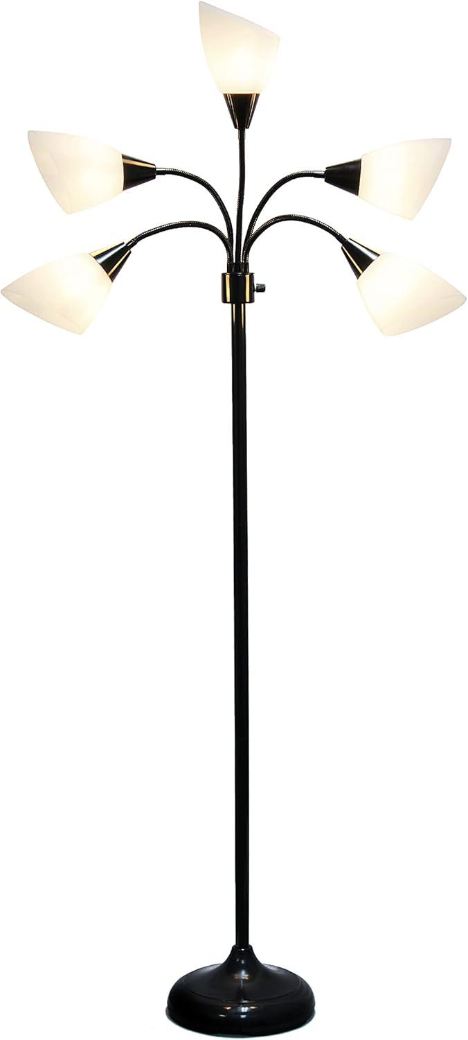 67" Black Adjustable Multi-Head Floor Lamp with White Shades