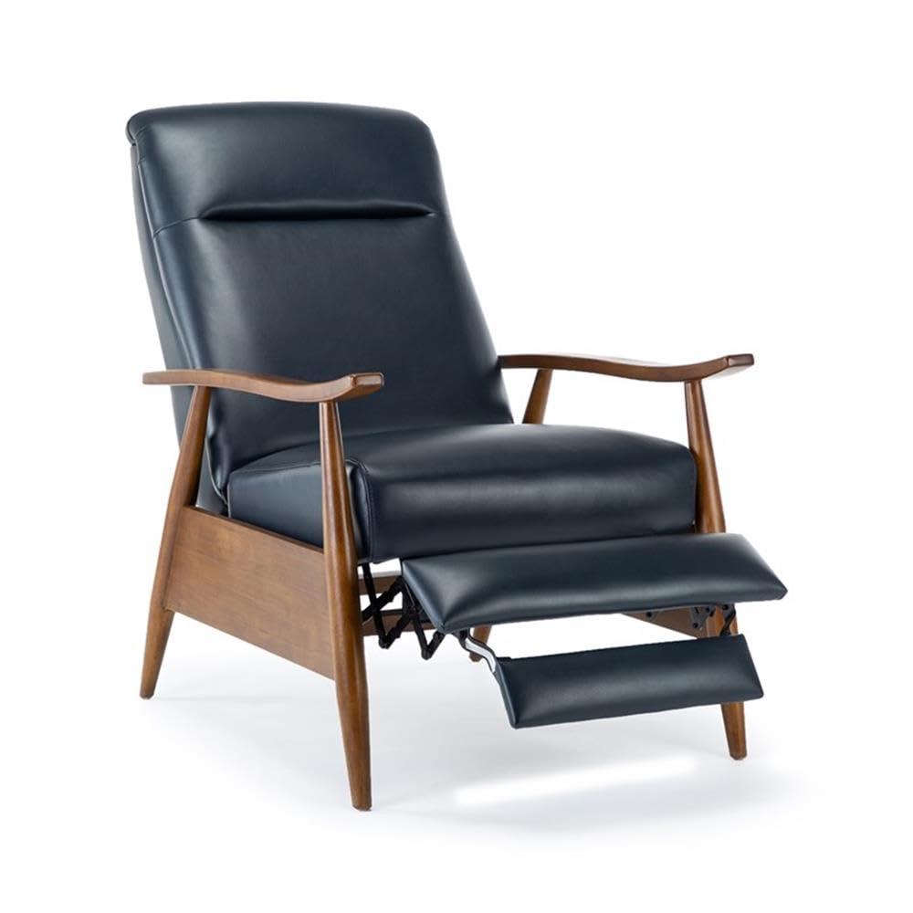 Solaris Midnight Blue Faux Leather Wooden Arm Push Back Recliner Chair