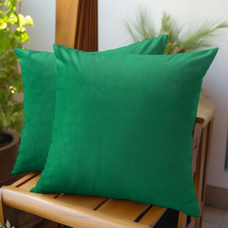 Grass Green Velvet 18" Square Pillow Covers Set of 2