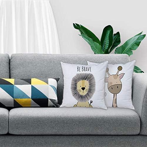 Cartoon Animal Pillow Covers Kids Pillowcase 18×18 Inch Set of 4 Throw Pillow Covers Set Cotton Throw Cushion Case for Sofa Couch Home Decor School Cushion Case(Hippo, Giraffe, Lion, Crocodile)