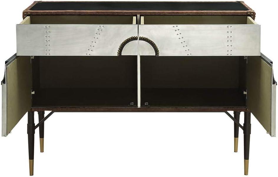 ACME Rosy Leather Top Console Table in Black and Silver