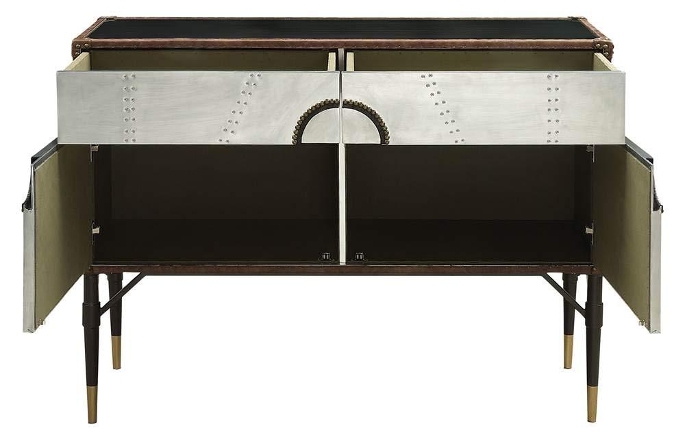 ACME Rosy Leather Top Console Table in Black and Silver