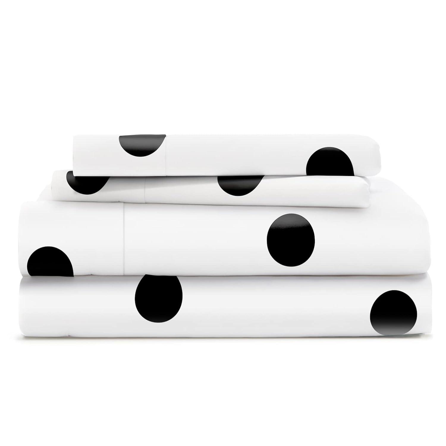 Cosy House Collection Everyday Pattern Bed Sheet Set - Black Pearl - Polka, Cal King