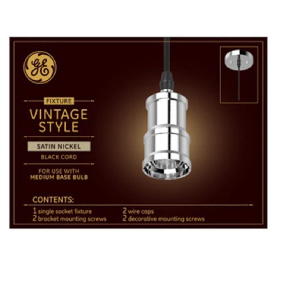 GE Vintage Style Pendant Fixture Satin Nickel: Light Socket Adapter, 5 Year Warranty, Plastic, 5.117" Height, 0.65 lbs