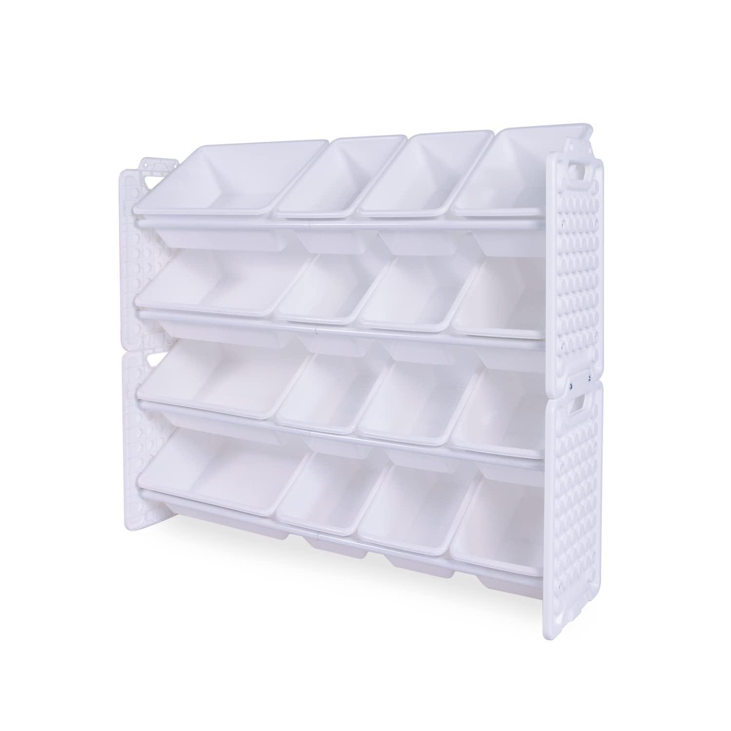 UNiPLAY Toy Organizer With 16 Removable Storage Bins, Multi-Bin Organizer for Books, Building Blocks, School Materials, Toys with Baseplate Board Frame (Primary)