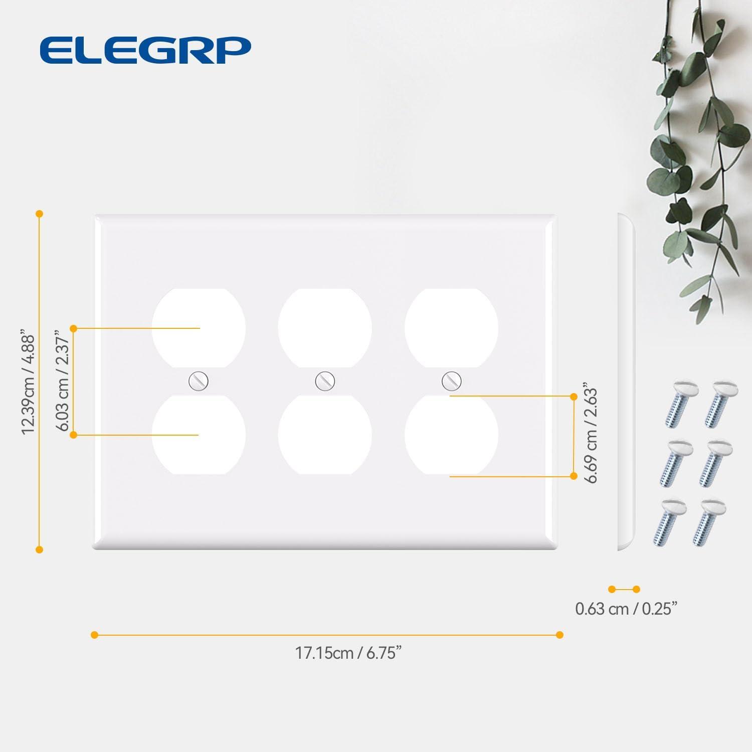 Glossy White 3-Gang Lexan Polycarbonate Duplex Receptacle Wall Plate