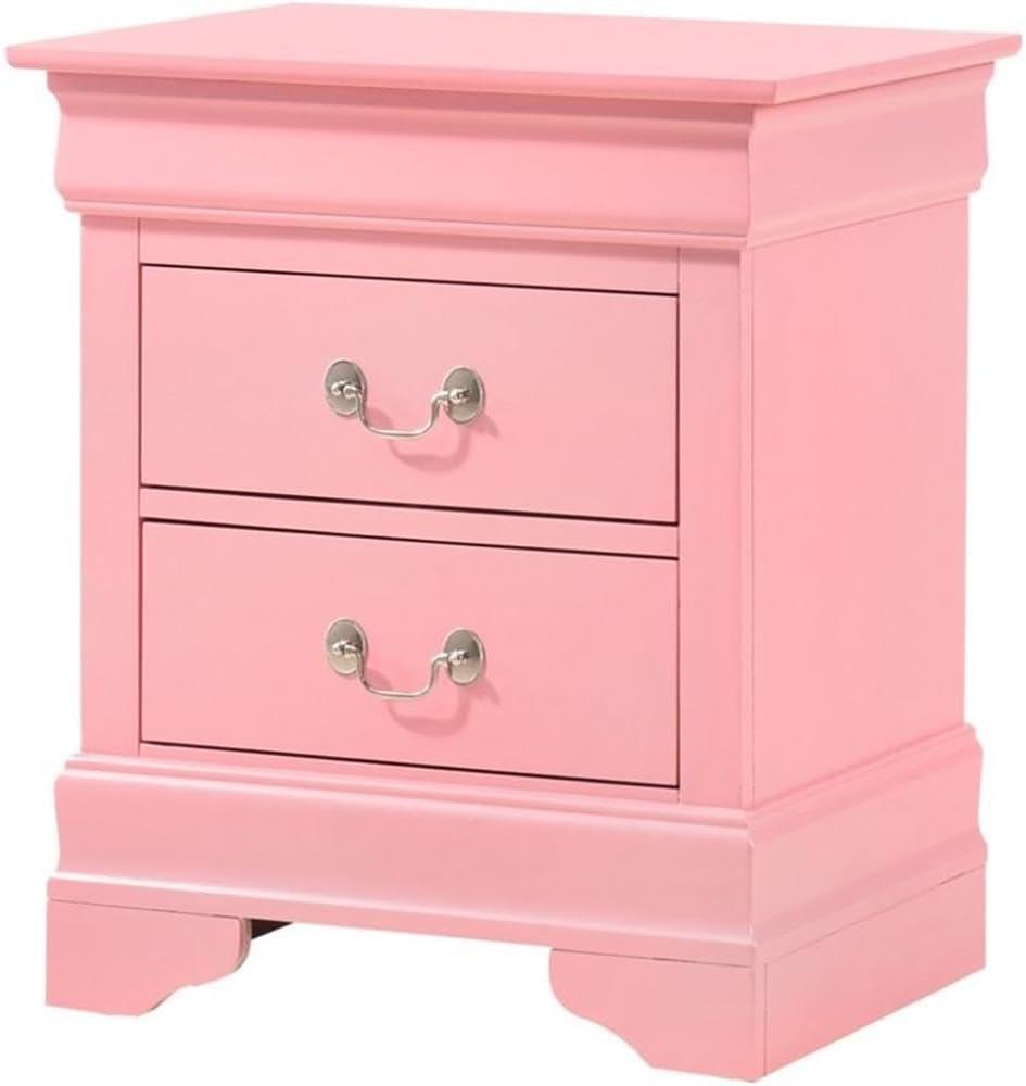 Glory Furniture Louis Phillipe 2 Drawer Nightstand in Pink