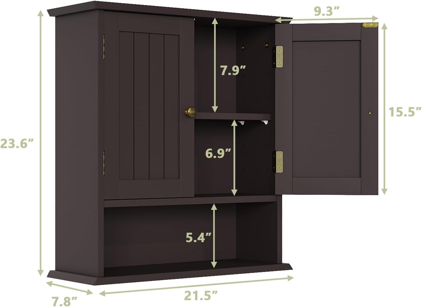 Semiocthome Bathroom Medicine Cabinet Wood 2 Doors Wall Cabinet over the Toilet Storage in Brown