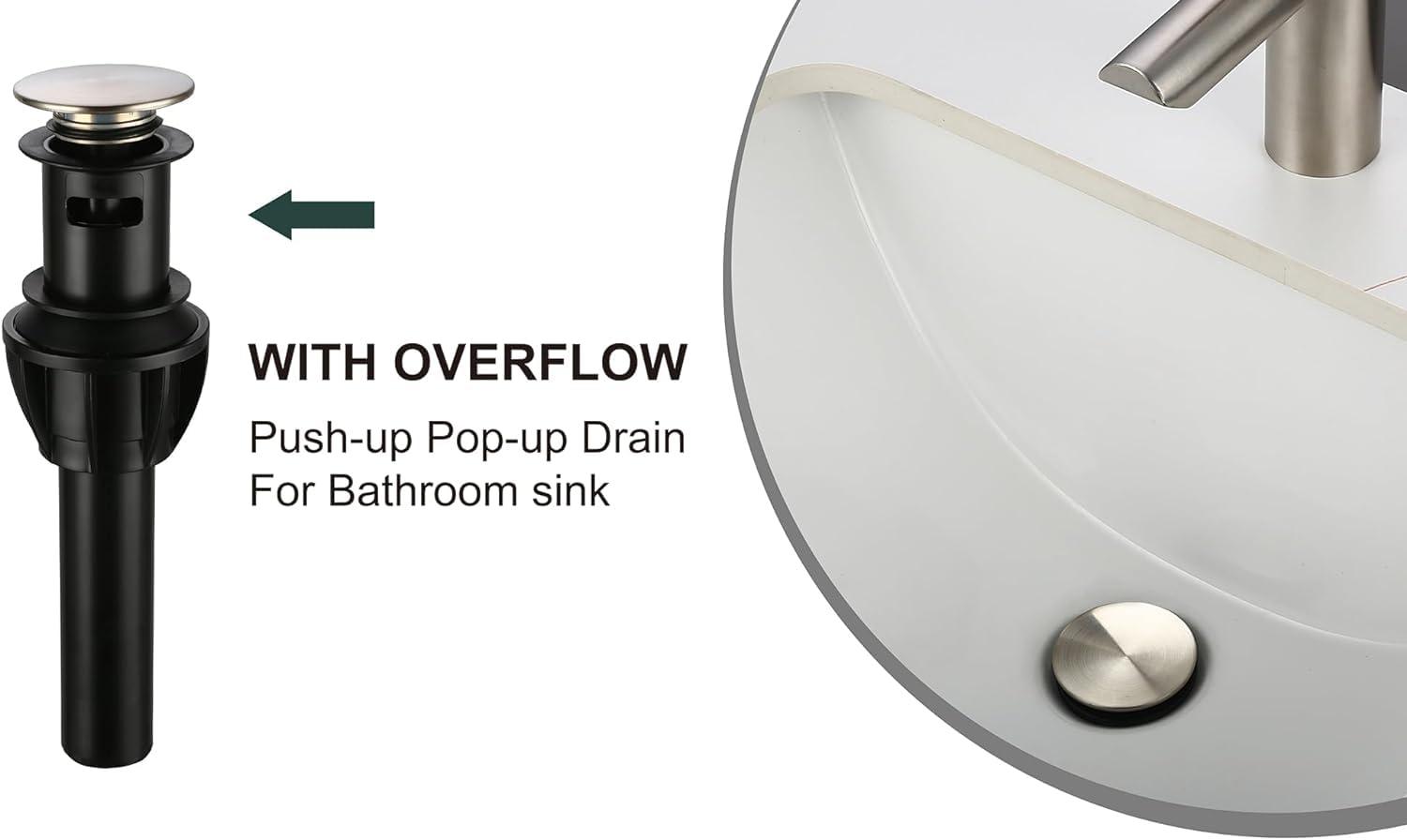 Two Handles Brushed Nickel Bathroom Faucet 3 Hole Sink Faucet with Overflow Pop up Drain, 360° Swivel Spout 4 Inch Centerset Lavatory Faucet Without Water Supply Lines,F-4501-BN