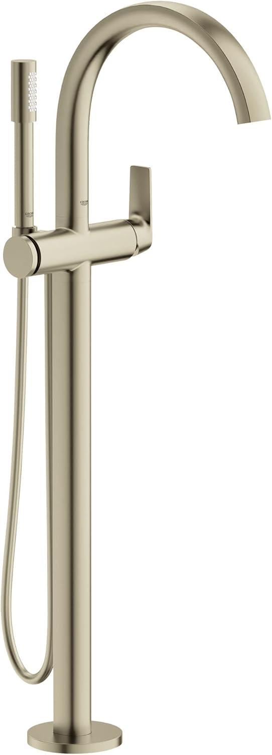 Brushed Nickel Floor Mounted Tub Filler with Hand Shower