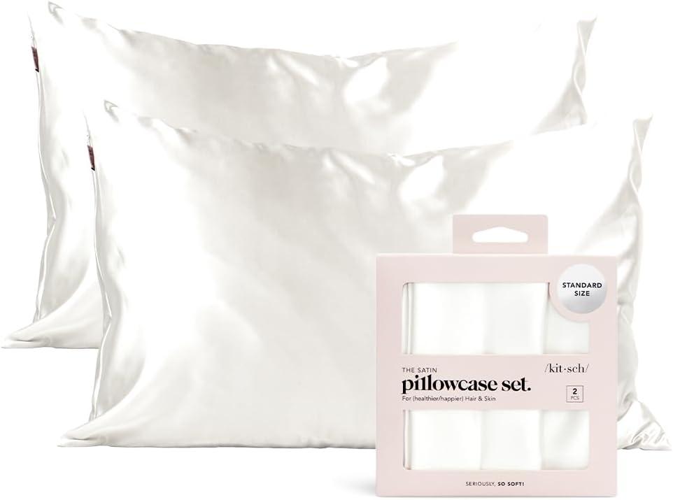 Ivory Satin and Silk Standard/Queen Pillowcase Set with Zipper