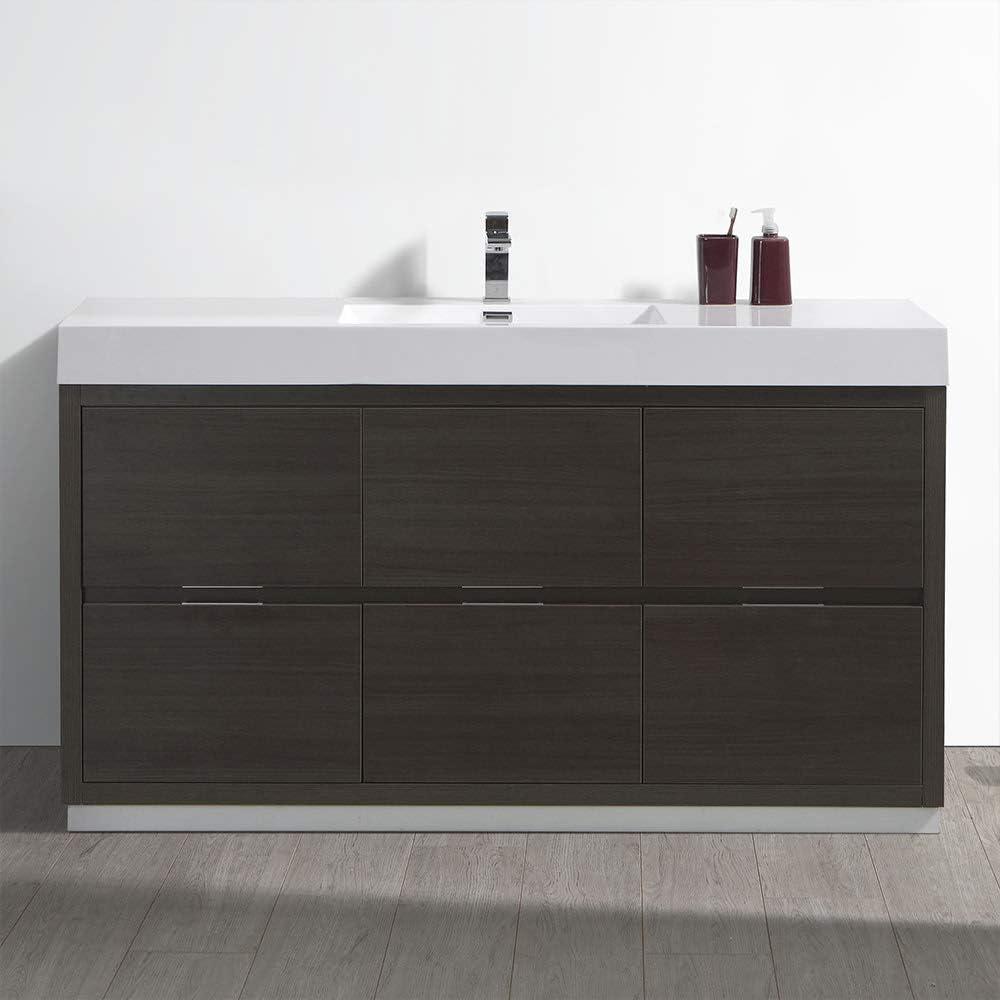 Valencia 60" Freestanding Single Modern Bathroom Vanity with Ingegrated Sink - Faucet Not Included