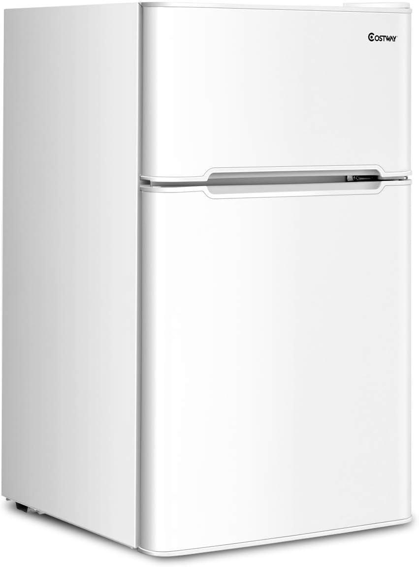Costway Costway 3.2 Cubic Feet Portable Freestanding Mini Fridge with Freezer