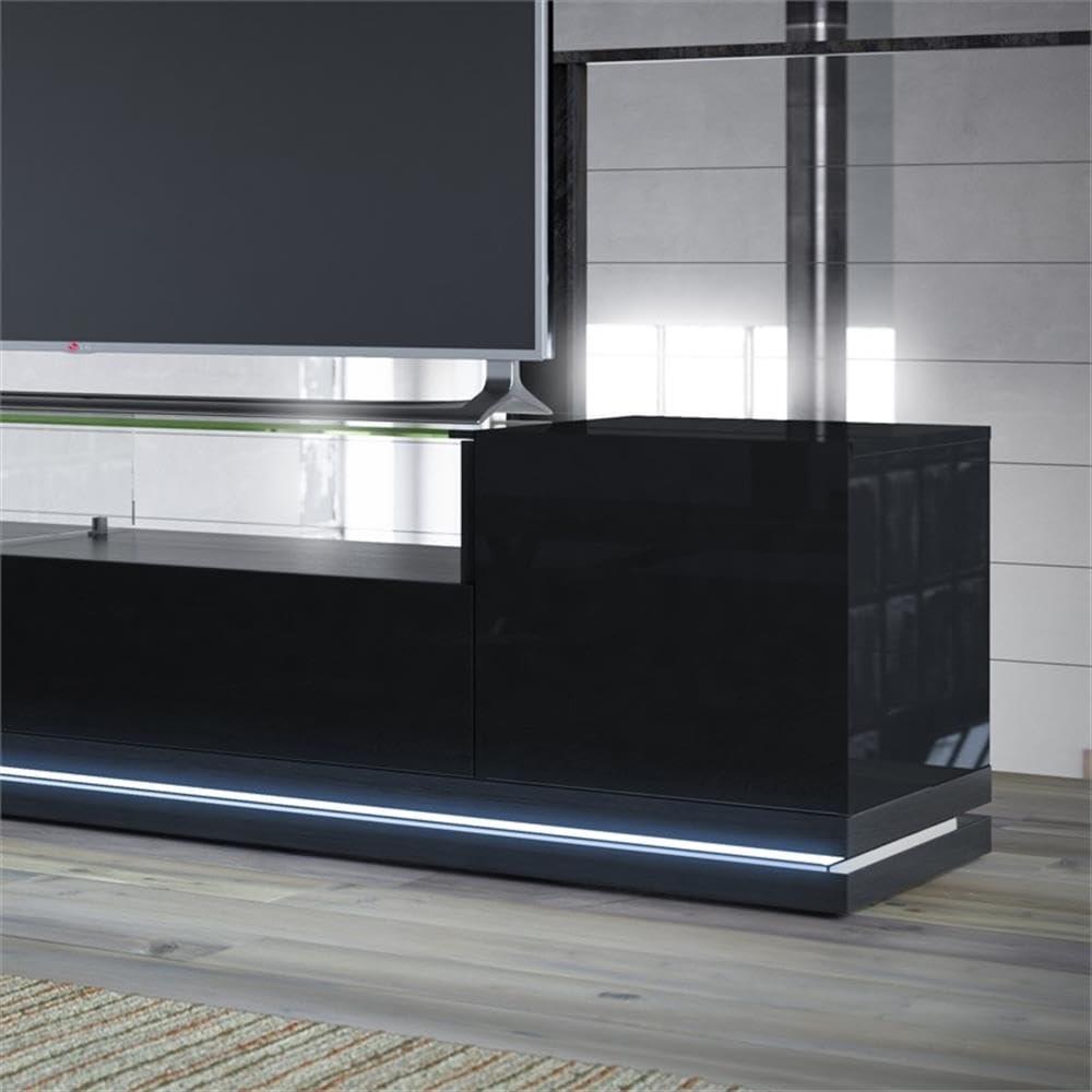 Vanderbilt Wood 85" TV Stand in Matte Black & Gloss