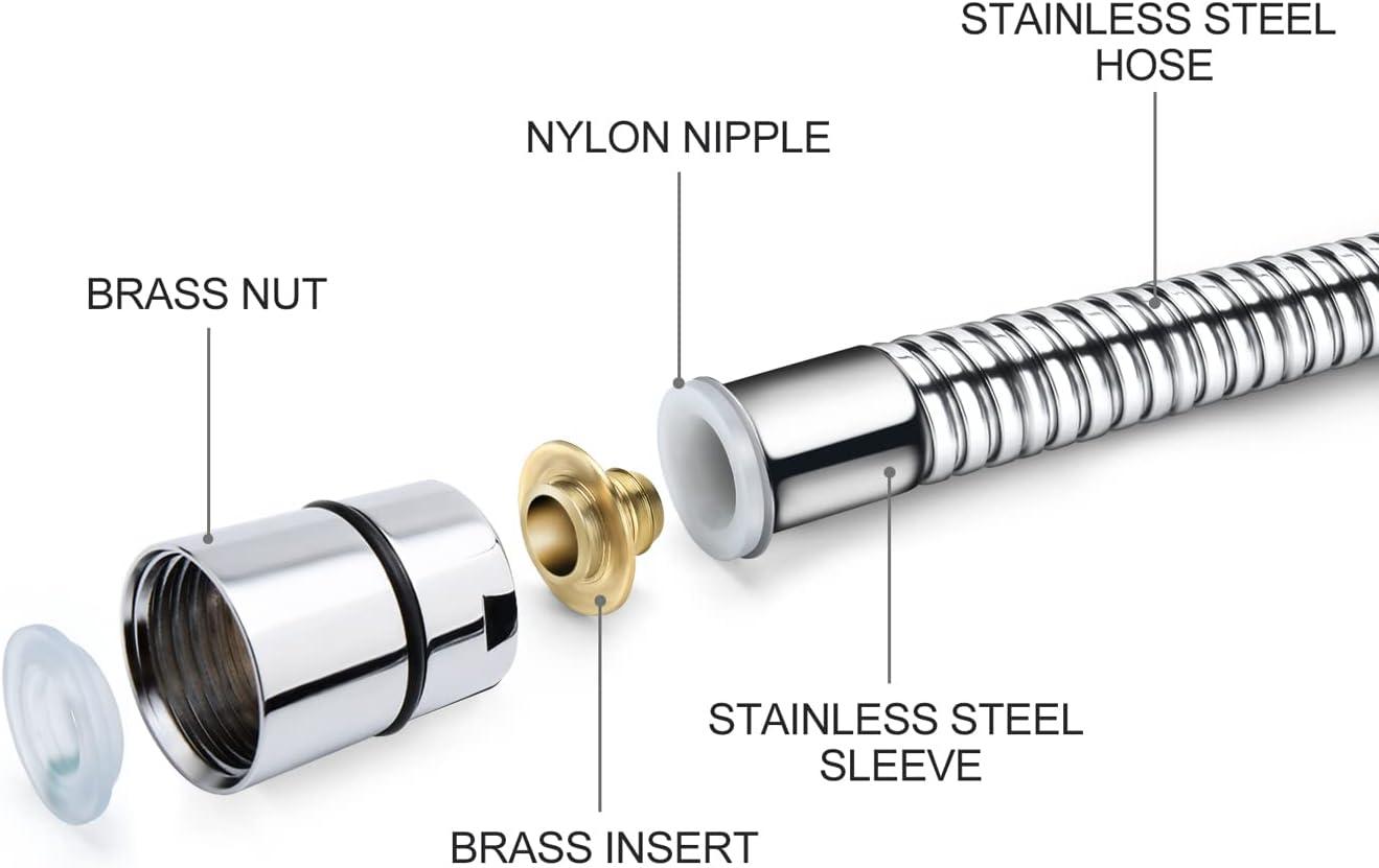 Shower Hose Extra Long 118 Inches Chrome Handheld Shower Head Hose with Brass Insert and Nut - Lightweight and Flexible