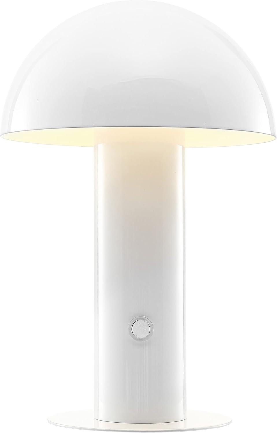 Boletus 10.75" Contemporary Bohemian Rechargeable/Cordless Iron Integrated Portable LED Mushroom Table Lamp, White