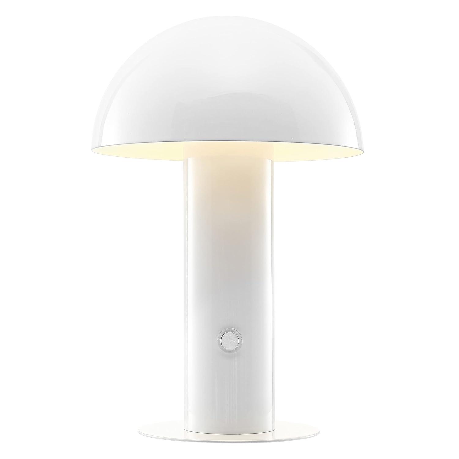 JONATHAN Y Boletus 10.75" Contemporary Bohemian Rechargeable/Cordless Iron Integrated Portable LED Mushroom Table Lamp, White, JYL7115B