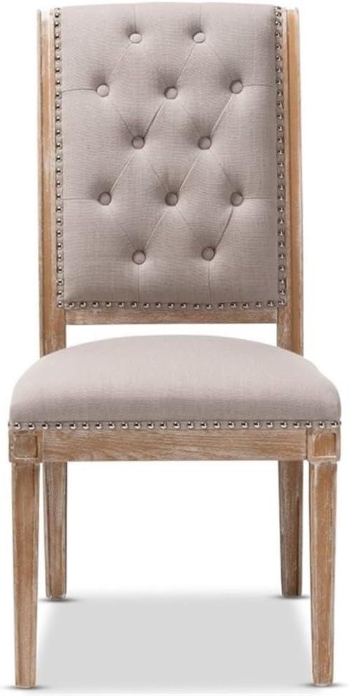 Charmant Wood Dining Chair Light Beige - Baxton Studio: French Provincial, Foam-Padded, Nailhead Trim