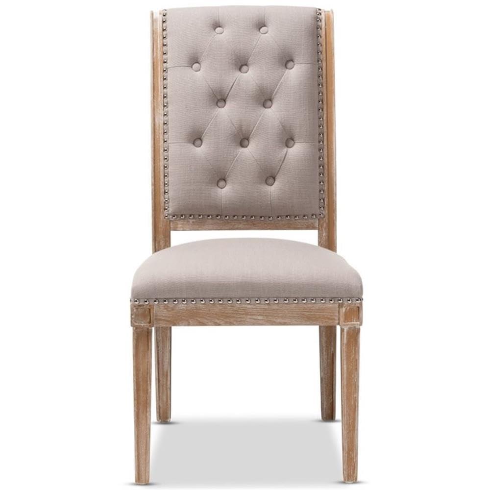 Charmant Wood Dining Chair Light Beige - Baxton Studio: French Provincial, Foam-Padded, Nailhead Trim