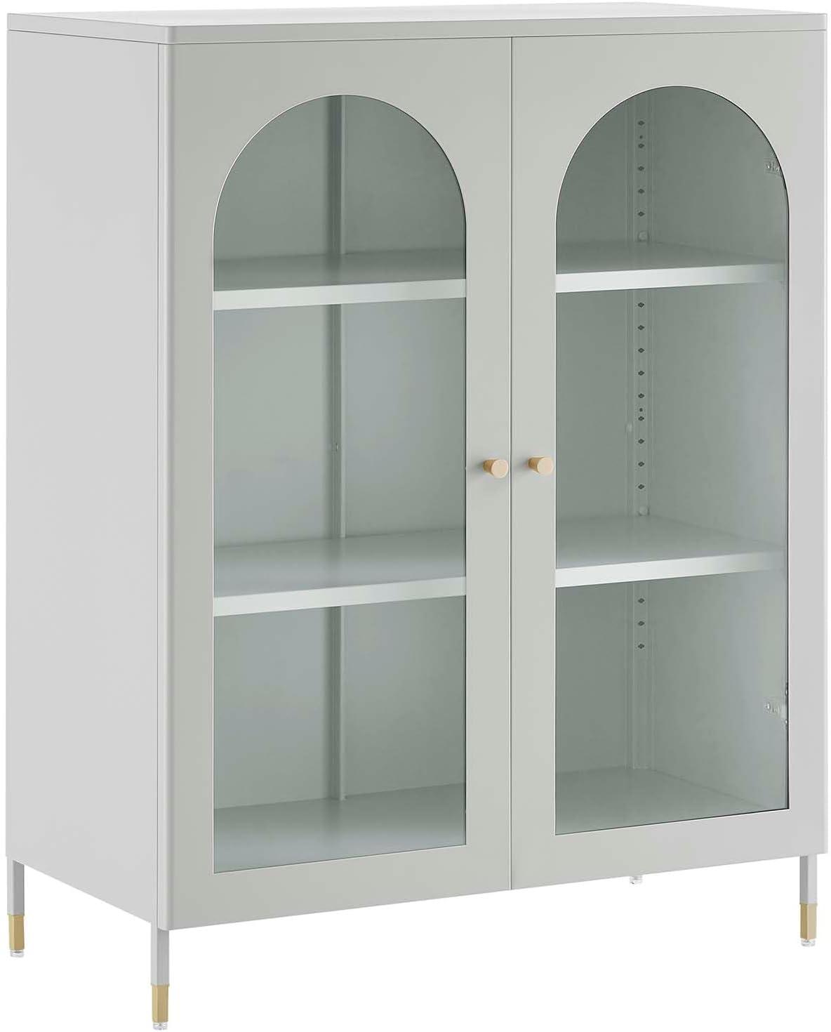 Light Gray Powder-Coated Steel Office Cabinet with Adjustable Shelves