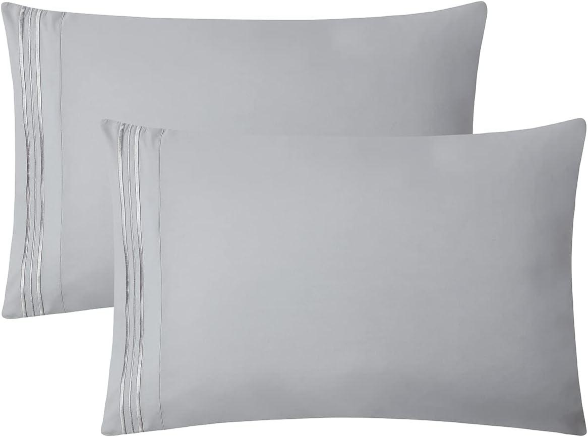 Clara Clark Bed Sheets, Premier 1800 Series 4 Piece Bed Sheet Set, Deep Pocket Luxury Soft Bedding Sheets & Pillowcases, Twin, Light Gray