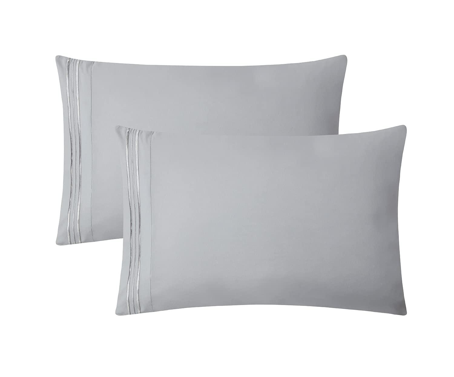 Clara Clark Bed Sheets, Premier 1800 Series 4 Piece Bed Sheet Set, Deep Pocket Luxury Soft Bedding Sheets & Pillowcases, Twin, Light Gray