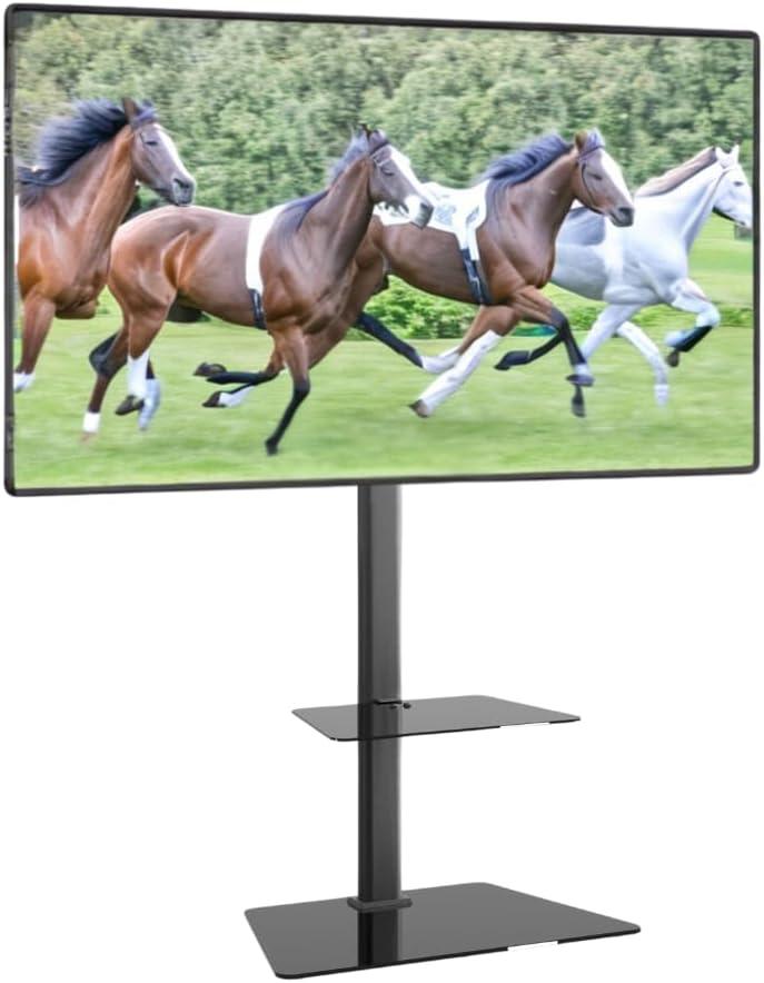 Promounts Modern Slim TV Stand with Mount for TVs 37" - 72" Up to 88 lbs with Tempered Glass Shelf