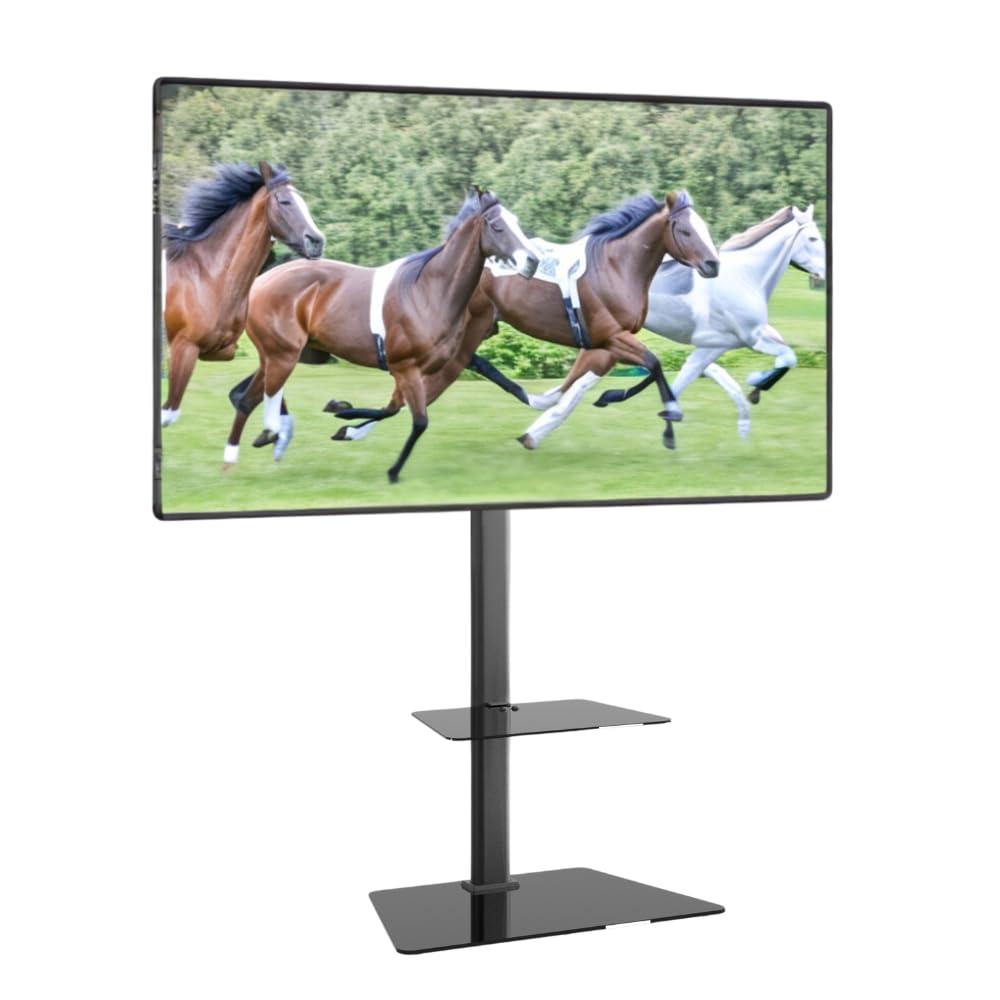 Promounts Modern Slim TV Stand with Mount for TVs 37" - 72" Up to 88 lbs with Tempered Glass Shelf