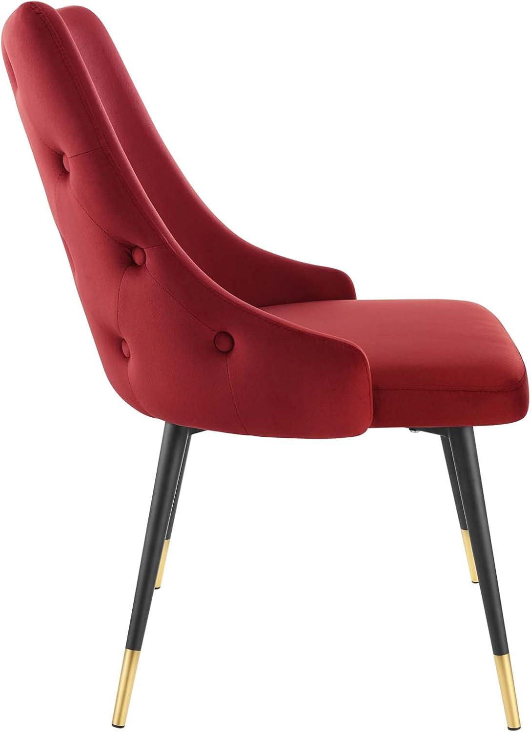 Maroon Velvet Upholstered Side Chair with Metal Legs