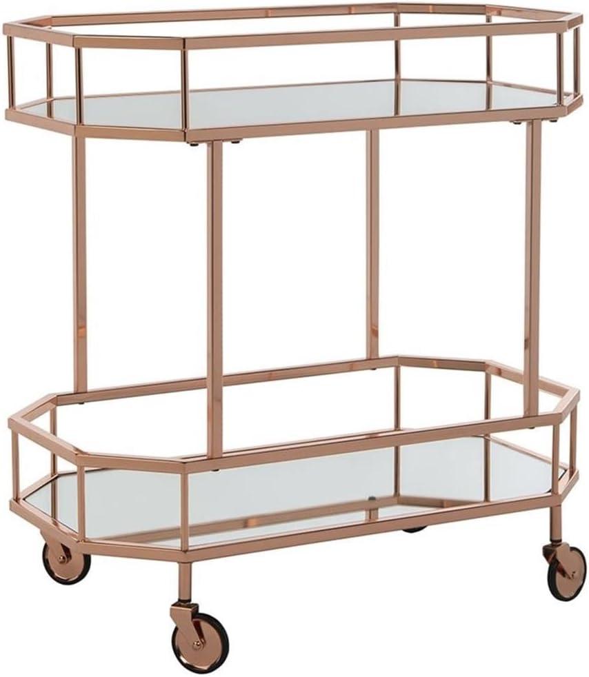 SAFAVIEH Silva 2 Tier Modern Glam Octagon Bar Cart with Casters, Rose Gold