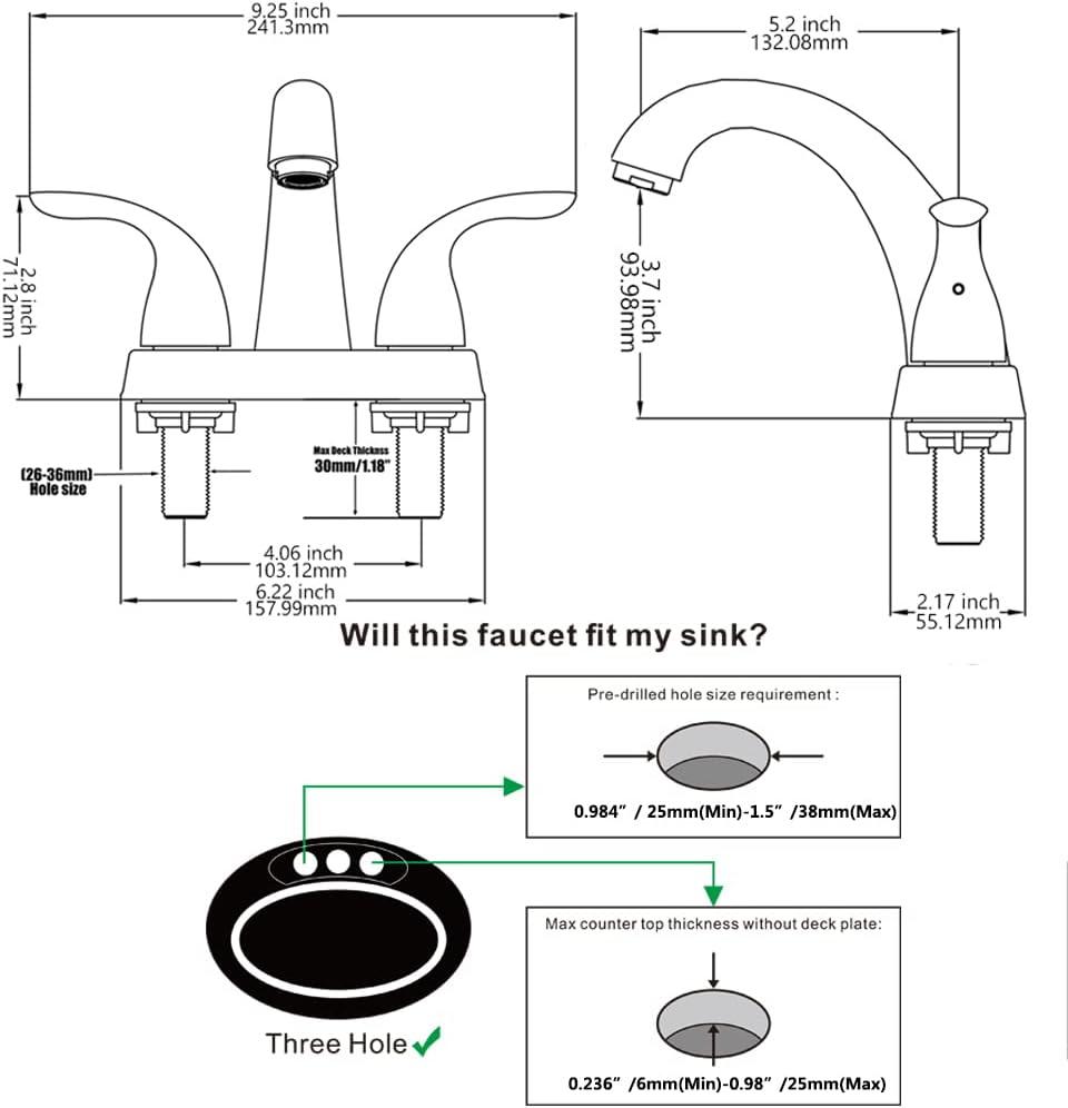 Matte Black 4-Inch Centerset 2-Handle Bathroom Faucet with Drain