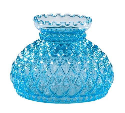 B&P Lamp Light Blue Glass Lamp Shade with Diamond Quilted Pattern Student Glass Shade with Crimped Top, 7 Inch Fitter, for Vintage and Antique Style Globes