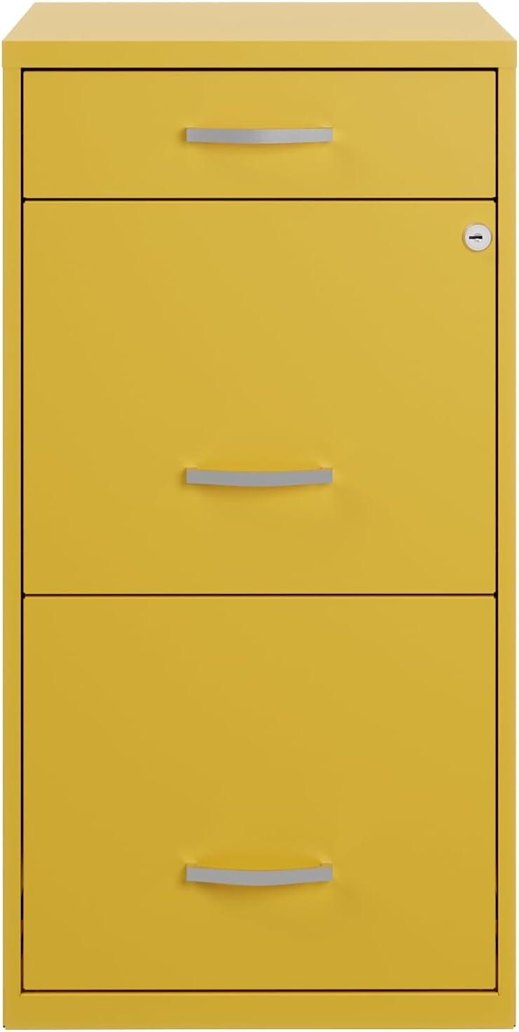 Space Solutions 3 Drawer Letter Width Vertical File Cabinet with Pencil Drawer, Yellow