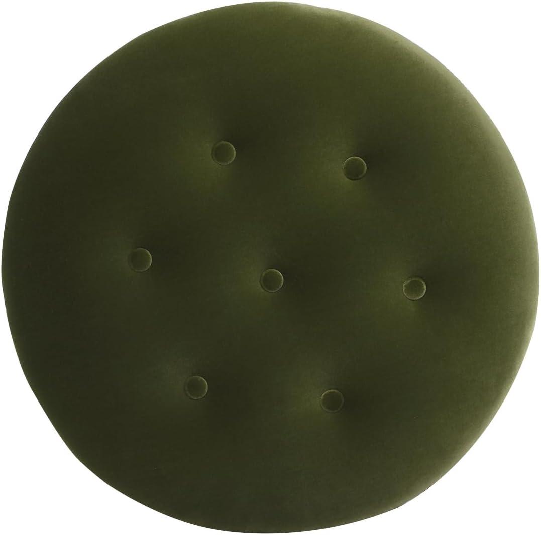 Jennifer Taylor Home Yolanda 24" Round Upholstered Accent Ottoman, Olive Green Performance Velvet
